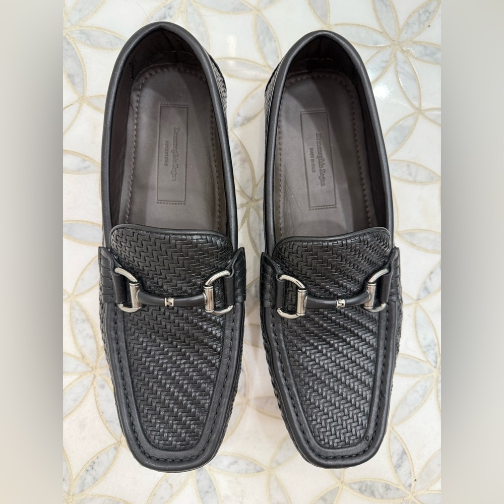 Zegna Pelle Tesutta black cross stitch leather 8.5US excellent